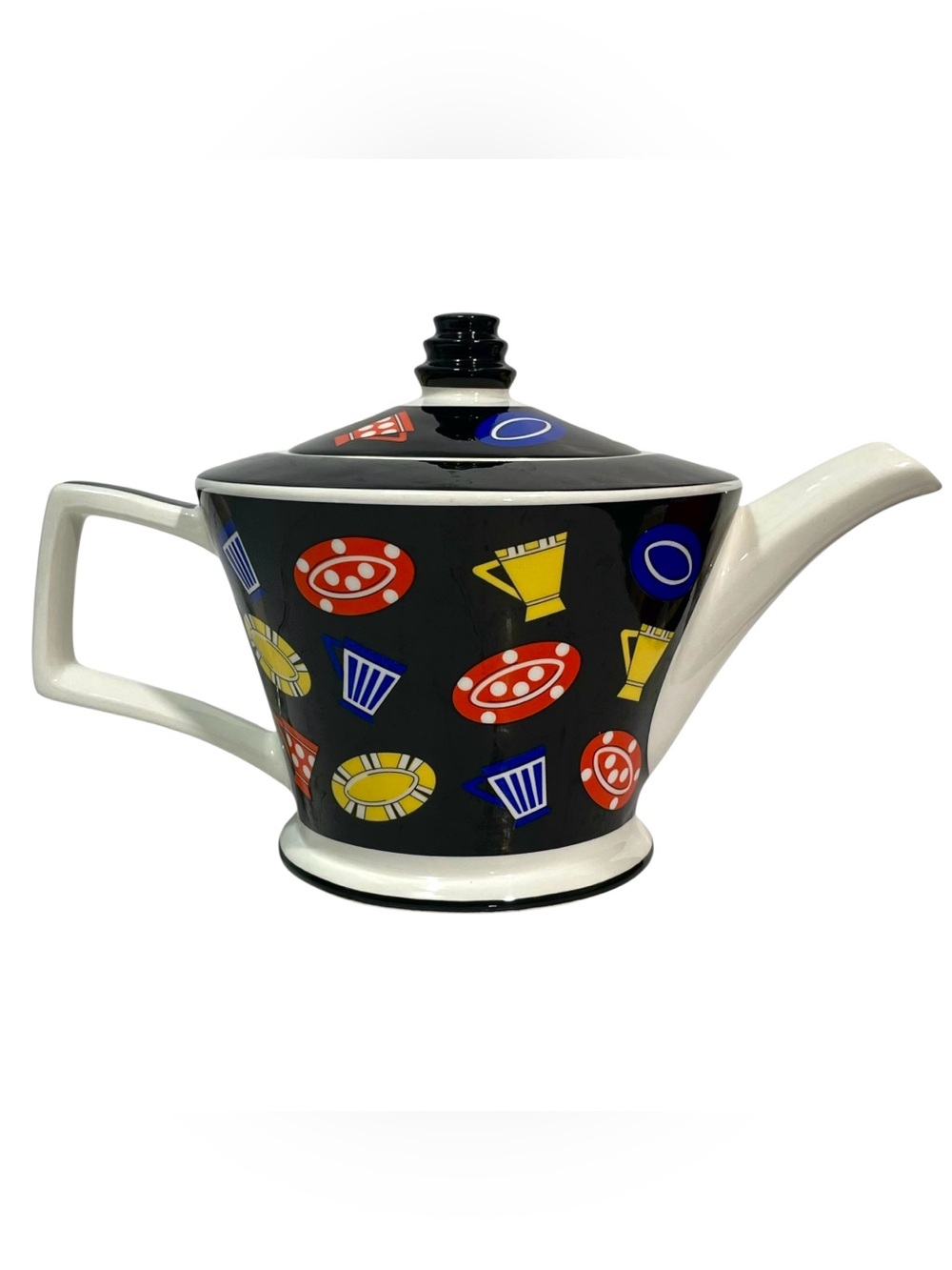 Vintage 1930s Sadler Art Deco Teapot Colorful "Domino Tea Time" Made in England